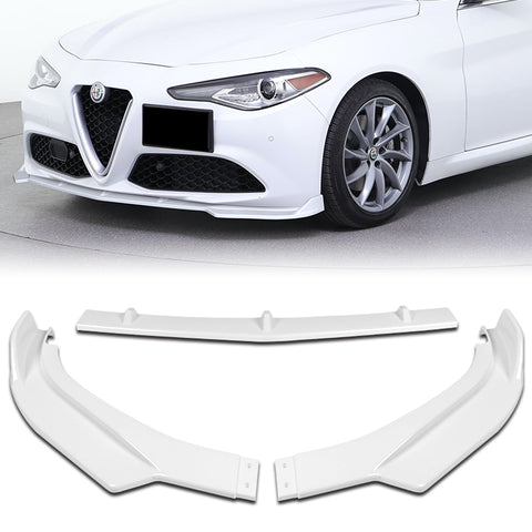 For 2017-2021 Alfa Romeo Giulia Painted White Front Bumper Body Kit Spoiler Lip 3pcs + For 2017-2023 Alfa Romeo Giulia W-Power Pearl White V-Style Trunk Spoiler Wing +