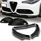 For 2017-2021 Alfa Romeo Giulia Carbon Fiber Front Bumper Splitter Spoiler Lip 3pcs + For 2017-2023 Alfa Romeo Giulia Real Carbon Fiber Side View Mirror Covers Cap  2pcs