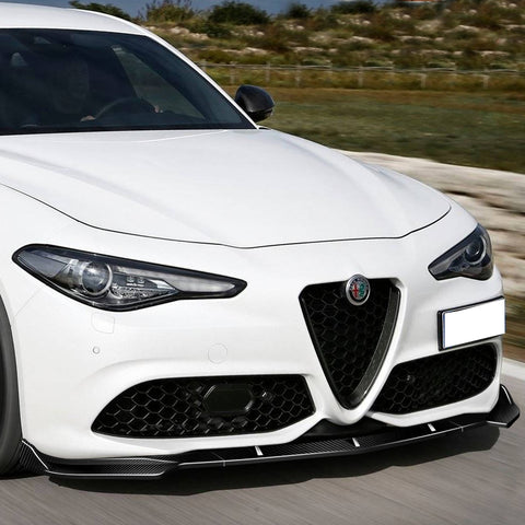 For 2017-2021 Alfa Romeo Giulia Carbon Fiber Front Bumper Splitter Spoiler Lip 3pcs + For 2017-2023 Alfa Romeo Giulia Real Carbon Fiber Side View Mirror Covers Cap  2pcs