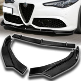For 2017-2021 Alfa Romeo Giulia Carbon Fiber Front Bumper Splitter Spoiler Lip 3pcs + For 2017-2023 Alfa Romeo Giulia Real Carbon Fiber Side View Mirror Covers Cap  2pcs