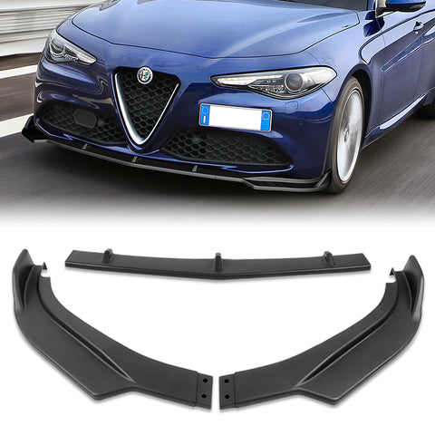For 2017-2021 Alfa Romeo Giulia Matt Black Front Bumper Body Kit Spoiler Lip 3pcs + For 2017-2023 Alfa Romeo Giulia W-Power Primer Black V-Style Trunk Spoiler Wing + For 2017-2023 Alfa Romeo Giulia W-Power ABS Black Rear Roof Visor Spoiler Wing