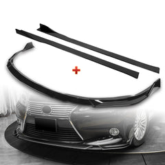 For 2013-2015 Lexus ES350 ES300h Painted Black Front Bumper Splitter Spoiler Lip + 59" x 4" Universal Painted Black Side Skirt Extension Rocker Splitters Lip 9pcs