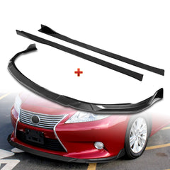 For 2013-2015 Lexus ES350 ES300h Carbon Look Front Bumper Splitter Spoiler Lip + 59" x 4" Universal Carbon Look Side Skirt Extension Rocker Splitters Lip 9pcs