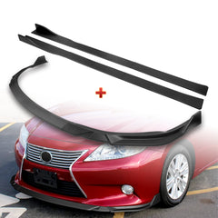 For 2013-2015 Lexus ES350 ES300h Matt Black Front Bumper Splitter Spoiler Lip + 59" x 4" Universal Black Side Skirt Extension Rocker Splitters Diffuser Lip 9pcs