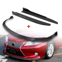 For 2013-2015 Lexus ES350 ES300h Matt Black Front Bumper Splitter Spoiler Lip + 31" x 4" Universal Black Car side Skirt Rocker Splitters Diffuser Winglet Wind  5pcs