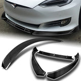 For 2016-2020 Tesla Model S Real Carbon Fiber Front Bumper Splitter Spoiler Lip  3pcs + For 2012-2024 Tesla Model S OE-Style Real Carbon Fiber Trunk Lid Spoiler Wing