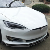For 2016-2020 Tesla Model S Real Carbon Fiber Front Bumper Splitter Spoiler Lip  3pcs + For 2012-2024 Tesla Model S OE-Style Real Carbon Fiber Trunk Lid Spoiler Wing