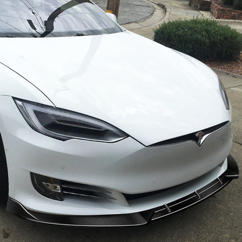 For 2016-2020 Tesla Model S Real Carbon Fiber Front Bumper Splitter Spoiler Lip  3pcs + For 2012-2024 Tesla Model S OE-Style Real Carbon Fiber Trunk Lid Spoiler Wing