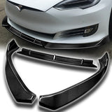 For 2016-2020 Tesla Model S Real Carbon Fiber Front Bumper Splitter Spoiler Lip  3pcs + For 2012-2024 Tesla Model S OE-Style Real Carbon Fiber Trunk Lid Spoiler Wing