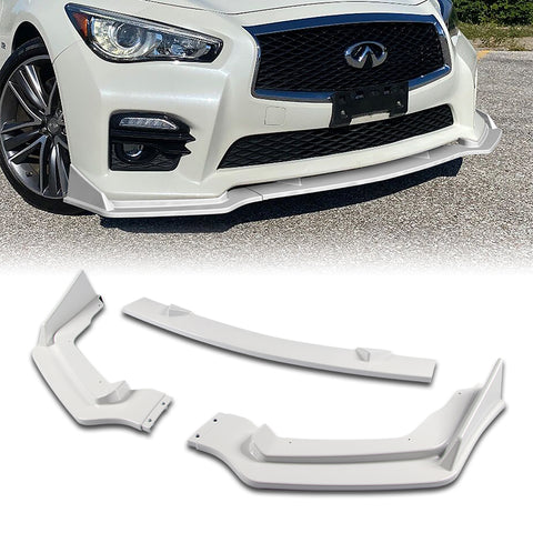 For 2014-2017 Infiniti Q50 Sport Painted White Color Front Bumper Body Spoiler Lip 3PCS