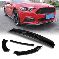For 2015-2017 Ford Mustang Painted Black Front Bumper Body Kit Spoiler Lip 3pcs + For 2015-2020 Ford Mustang Coupe Black ABS Rear Window Roof Visor Spoiler Wing