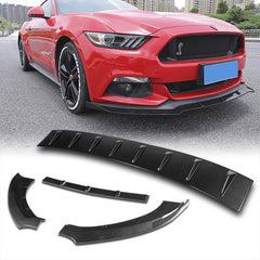 For 2015-2017 Ford Mustang Carbon Look Front Bumper Body Kit Spoiler Lip 3pcs  + For 2015-2023 Ford Mustang Coupe Shark Fin Carbon Look Vortex Rear Roof Spoiler