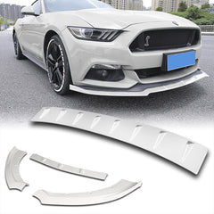 For 2015-2017 Ford Mustang Painted White Front Bumper Body Kit Spoiler Lip 3pcs + For 2015-2023 Ford Mustang Coupe Shark Fin Pearl White Vortex Rear Roof Spoiler