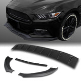 For 2015-2017 Ford Mustang Unpainted BLK Front Bumper Body Kit Spoiler Lip 3PCS  +For 2015-2023 Ford Mustang Coupe Shark Fin Matt Black Vortex Rear Roof Spoiler