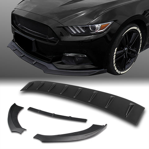 For 2015-2017 Ford Mustang Unpainted BLK Front Bumper Body Kit Spoiler Lip 3PCS  +For 2015-2023 Ford Mustang Coupe Shark Fin Matt Black Vortex Rear Roof Spoiler
