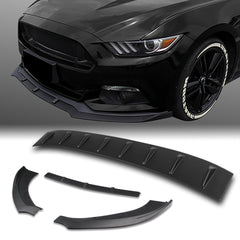 For 2015-2017 Ford Mustang Unpainted BLK Front Bumper Body Kit Spoiler Lip 3PCS  +For 2015-2023 Ford Mustang Coupe Shark Fin Matt Black Vortex Rear Roof Spoiler