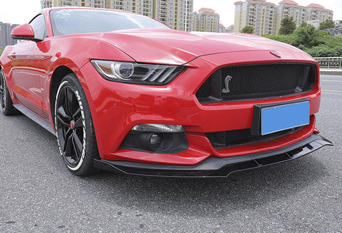 For 2015-2017 Ford Mustang Painted Black Front Bumper Body Kit Spoiler Lip 3pcs + For 2015-2020 Ford Mustang Coupe Black ABS Rear Window Roof Visor Spoiler Wing