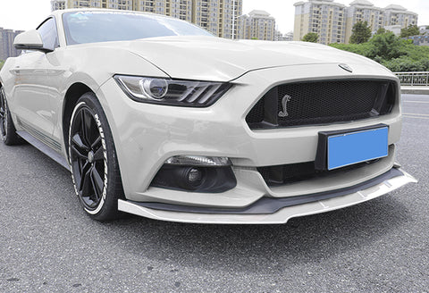 For 2015-2017 Ford Mustang Painted White Front Bumper Body Kit Spoiler Lip 3pcs + For 2015-2023 Ford Mustang Coupe Shark Fin Pearl White Vortex Rear Roof Spoiler