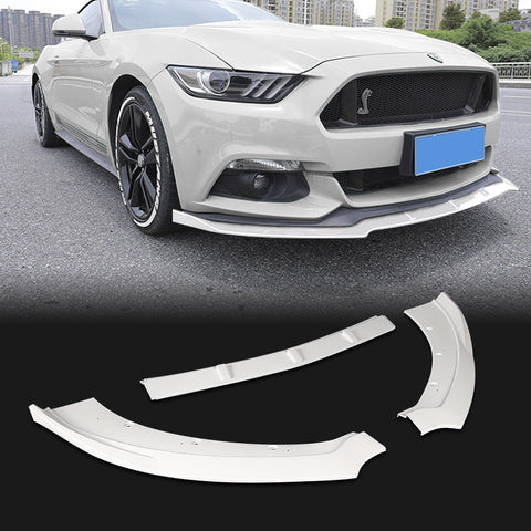 For 2015-2017 Ford Mustang Painted White Front Bumper Body Kit Spoiler Lip 3pcs + For 2015-2023 Ford Mustang Coupe Shark Fin Pearl White Vortex Rear Roof Spoiler