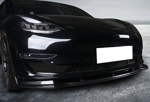 For 2017-2023 Tesla Model 3 Sedan Real Carbon Front Bumper Body Kit Lip 3pcs + For 2017-2023 Tesla Model 3 Real Carbon Fiber Side View Mirror Covers Cap Trim  2pcs