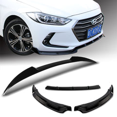 For 2017-2018 Hyundai Elantra Painted Black Front Bumper Body Spoiler Lip + For 2017-2018 Hyundai Elantra W-Power Pearl Black V-Style Trunk Lid Spoiler Wing