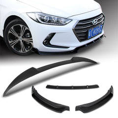 For 2017-2018 Hyundai Elantra Unpainted Black Front Bumper Body Spoiler Lip + For 2017-2018 Hyundai Elantra W-Power Unpainted Black V-Style Trunk Spoiler Wing