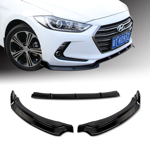 For 2017-2018 Hyundai Elantra Painted Black Front Bumper Body Spoiler Lip + For 2017-2018 Hyundai Elantra W-Power Pearl Black V-Style Trunk Lid Spoiler Wing