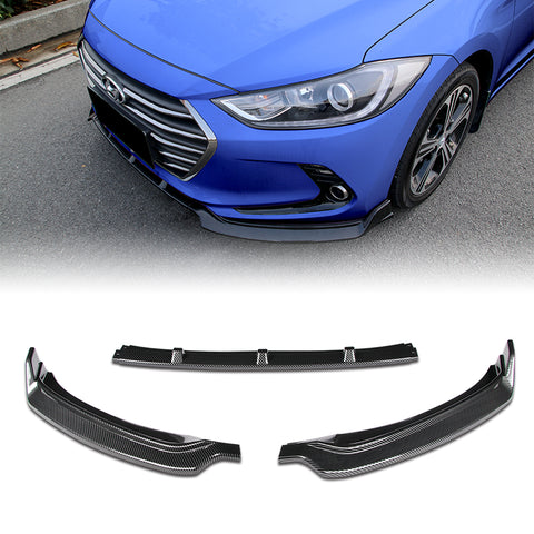 For 2017-2018 Hyundai Elantra Carbon Style Front Bumper Body Spoiler Lip + For 2017-2018 Hyundai Elantra W-Power Carbon Painted V-Style Trunk Spoiler Wing