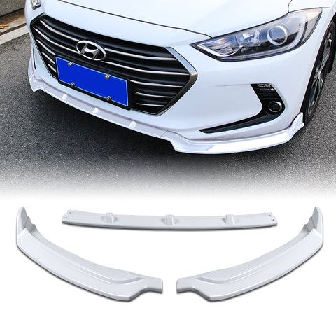 For 2017-2018 Hyundai Elantra Painted White Front Bumper Body Spoiler Lip  + For 2017-2018 Hyundai Elantra W-Power Pearl White V-Style Trunk Lid Spoiler Wing