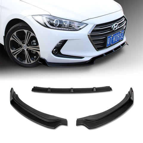 For 2017-2018 Hyundai Elantra Unpainted Black Front Bumper Body Spoiler Lip + For 2017-2018 Hyundai Elantra W-Power Unpainted Black V-Style Trunk Spoiler Wing