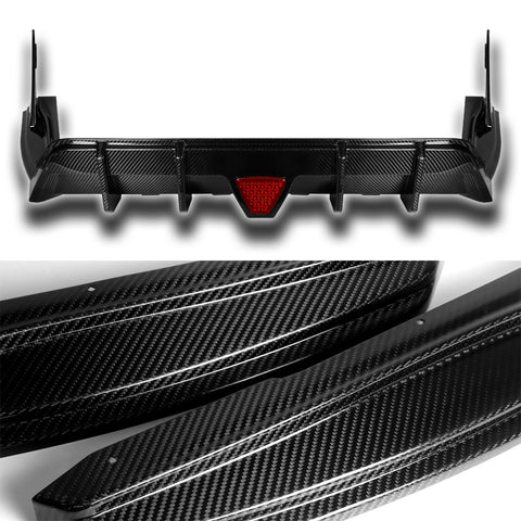 For 2018-2024 Toyota Camry SE XSE Carbon Fiber Rear Bumper Diffuser W/ LED Light  5pcs