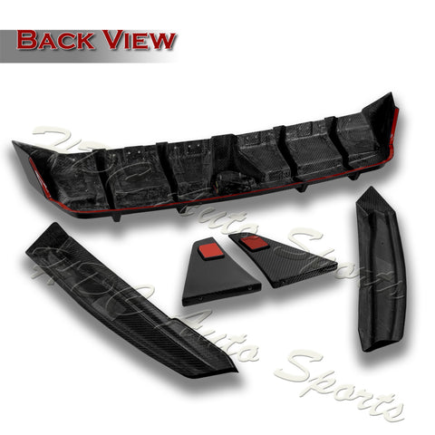 For 2018-2024 Toyota Camry SE XSE Carbon Fiber Rear Bumper Diffuser W/ LED Light  5pcs