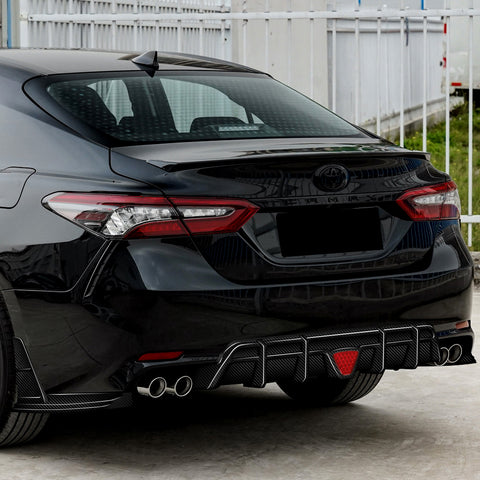 For 2018-2024 Toyota Camry SE XSE Carbon Fiber Rear Bumper Diffuser W/ LED Light  5pcs
