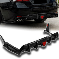 For 2018-2024 Toyota Camry SE XSE Carbon Fiber Rear Bumper Diffuser W/ LED Light  5pcs