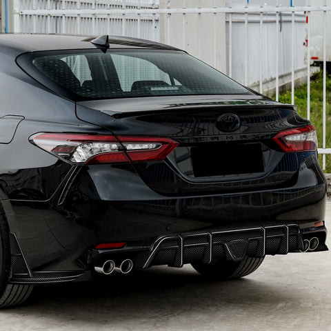 For 18-24 Toyota Camry SE XSE Carbon Fiber Rear Bumper Diffuser +LED Smoke Light  5pcs