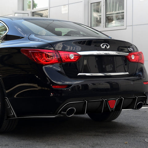 For 2014-2017 Infiniti Q50 Carbon Fiber Rear Bumper Diffuser Lip W/ LED Light 5pcs