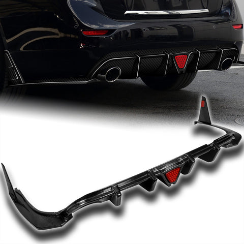 For 2014-2017 Infiniti Q50 Carbon Fiber Rear Bumper Diffuser Lip W/ LED Light 5pcs