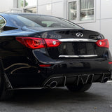 For 2014-2017 Infiniti Q50 Carbon Fiber Rear Bumper Diffuser Lip LED Smoke Light  5pcs