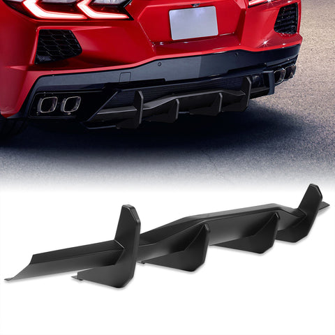 For 2020-2025 Chevy Corvette C8 Stingray Matt Black Rear Bumper Diffuser Fin Lip