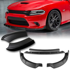 For 2015-2021 Dodge Charger SRT-Style Black Front Bumper Lip Spoiler Splitter + For 2015-2019 Dodge Charger SRT-Style Black Rear Bumper Lip Aprons Polyurethane  6pcs