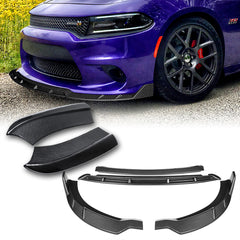 For 2015-2021 Dodge Charger SRT-Style Carbon Look Front Bumper Spoiler Lip + For 2015-2019 Dodge Charger SRT-Style Carbon Look Rear Bumper Lip Aprons 6pcs