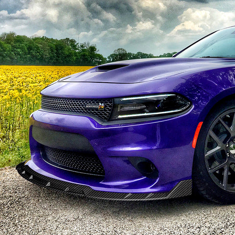 For 2015-2021 Dodge Charger SRT-Style Carbon Look Front Bumper Spoiler Lip + For 2015-2019 Dodge Charger SRT-Style Carbon Look Rear Bumper Lip Aprons 6pcs