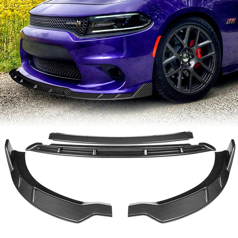 For 2015-2021 Dodge Charger SRT-Style Carbon Look Front Bumper Spoiler Lip + For 2015-2019 Dodge Charger SRT-Style Carbon Look Rear Bumper Lip Aprons 6pcs