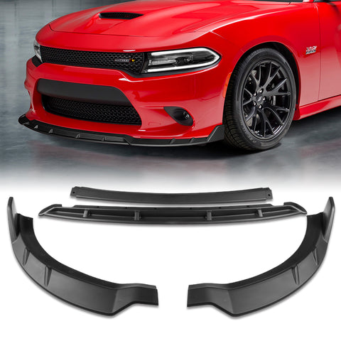 For 2015-2021 Dodge Charger SRT-Style Black Front Bumper Lip Spoiler Splitter + For 2015-2019 Dodge Charger SRT-Style Black Rear Bumper Lip Aprons Polyurethane  6pcs