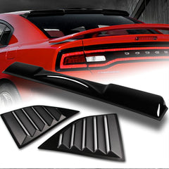 For 2011-2023 Dodge Charger Black ABS Rear Window Roof Visor Spoiler Wing + For 2008-2023 Dodge Challenger ABS Black Side Window Louvers Scoop Cover Vent