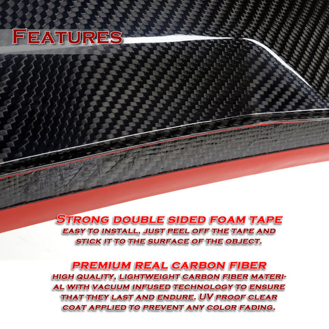 For 2020-2024 Tesla Model Y Real Carbon Fiber Front Bumper Spoiler Splitter Lip 3pcs + For 2020-2024 Tesla Model Y Carbon Fiber Rear Roof Window Visor Spoiler Wing