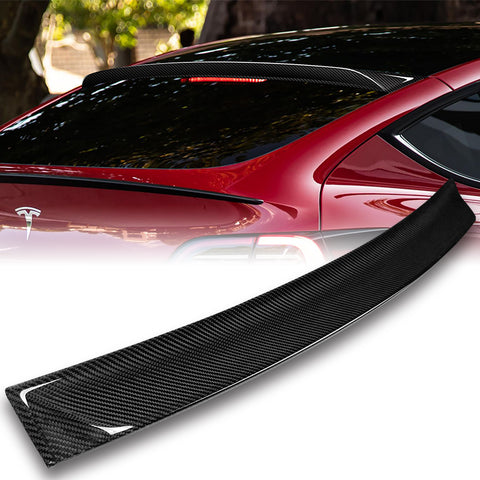 For 2020-2024 Tesla Model Y Real Carbon Fiber Front Bumper Spoiler Splitter Lip 3pcs + For 2020-2024 Tesla Model Y Carbon Fiber Rear Roof Window Visor Spoiler Wing