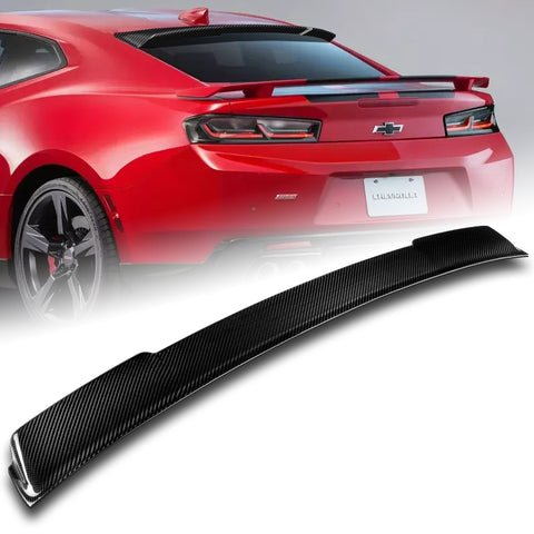 For 2016-2018 Chevy Camaro Real Carbon Fiber ZL1 Style Front Bumper Body Kit Lip 3pcs + For 2016-2018 Chevy Camaro Coupe Real Carbon Fiber Rear Window Roof Spoiler Wing