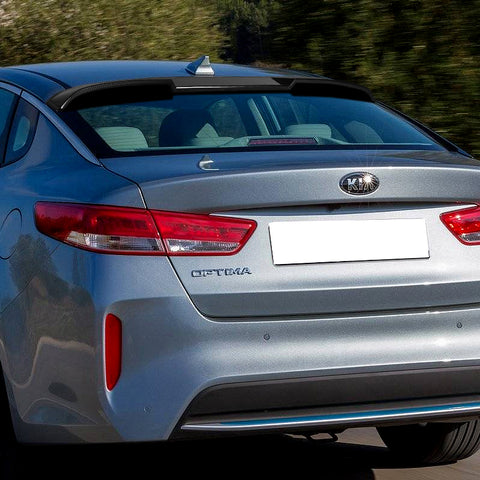 For 2016-2020 Kia Optima W-Power Carbon Painted V-Style Trunk Duckbill Spoiler + For 2016-2020 Kia Optima W-Power Carbon Look Rear Roof Window Visor Spoiler Wing