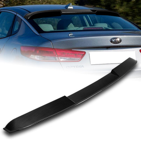 For 2016-2020 Kia Optima W-Power Carbon Painted V-Style Trunk Duckbill Spoiler + For 2016-2020 Kia Optima W-Power Carbon Look Rear Roof Window Visor Spoiler Wing